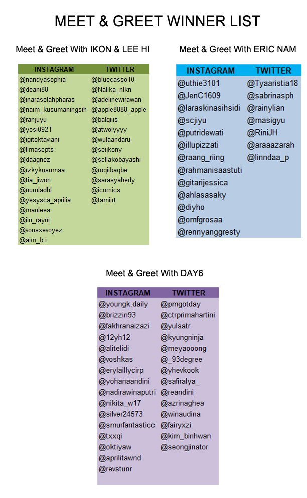 mecimapro's tweet photo. [SHI2017 UPDATE]  Congratulations! Here are list for Meet &amp; Greet winner. https://t.co/h41QqSteL2