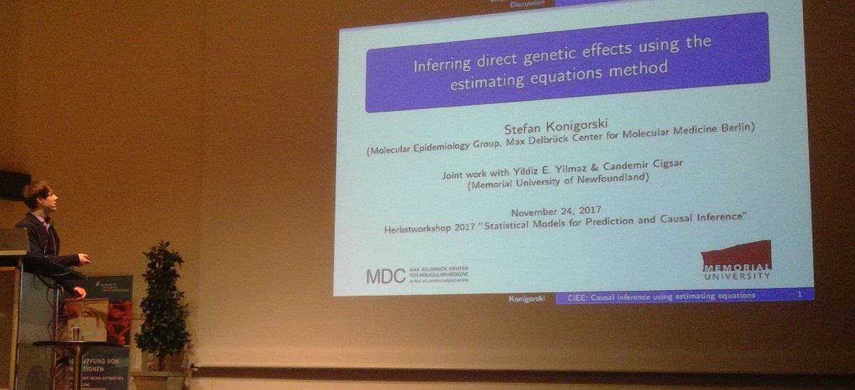 HWS2017_Stats's tweet photo. Stefan Konigorski from #Berlin about causal inference estimating equations (CIEEs) in GWAS @MDC_Berlin https://t.co/ZDlm1ADUIx