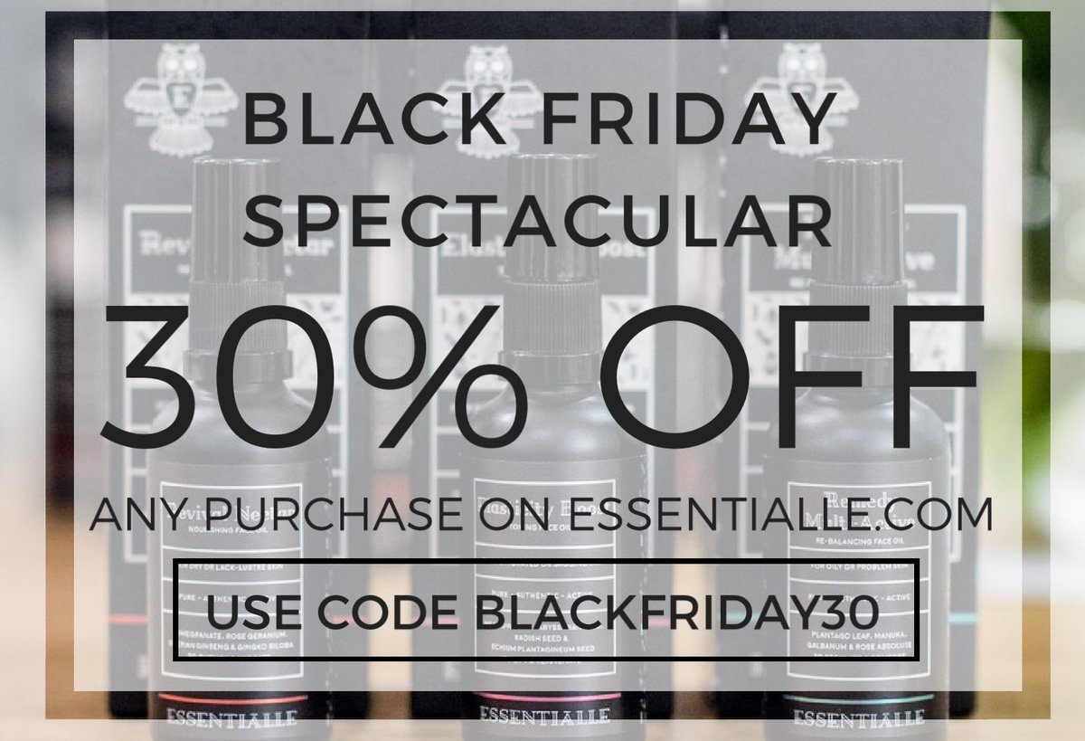 EssentialleSkin's tweet photo. #BlackFriday2017 is here!!! Get your 30% off today, use code "BLACKFRIDAY30" happy shopping 👛👝🎒 #BlackFriday #BlackFridayFeeling #essentialle #essentiallemoments #essentiallespectacular #discount #FridayFeelingِ #skincareroutine https://t.co/oyIYhEJyMa