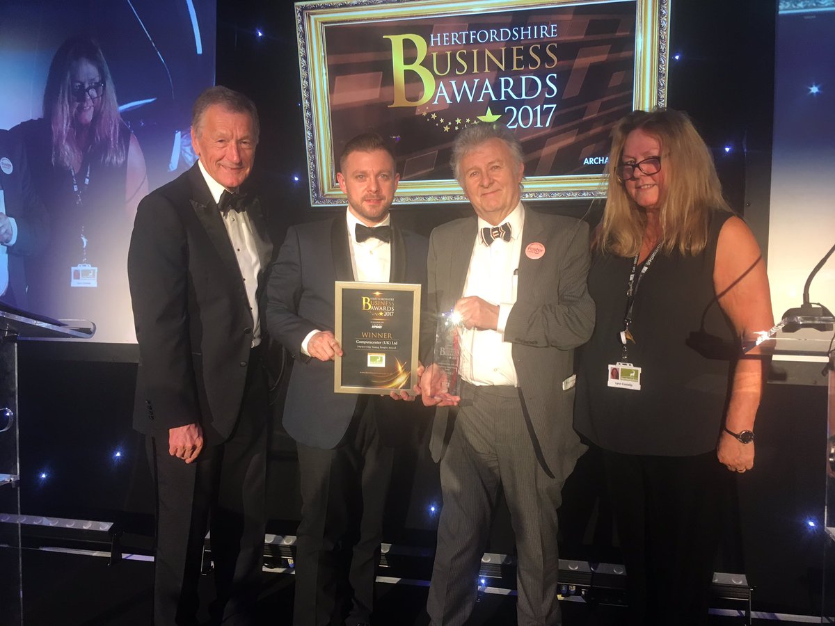 Computacenter's tweet photo. Congratulations to @Computacenter UK's Future Talent team on being the winner of the 'Supporting Young People Award' at yesterday's @hertsbusiness awards. We're so proud of the team and the great work that they do! #HBA2017 https://t.co/CxHoo1yffM
