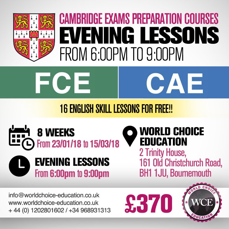 WCEworld's tweet photo. NEW GOALS FOR #2018!!!!! Got a #EnglishCertificate? 🇬🇧 💪🏾 Book your #FCE or #CAE Preparation Course for the next year now!!🙌 Places will go quickly!!😱 >> info@worldchoice-education.co.uk https://t.co/zWqy0J2TOV