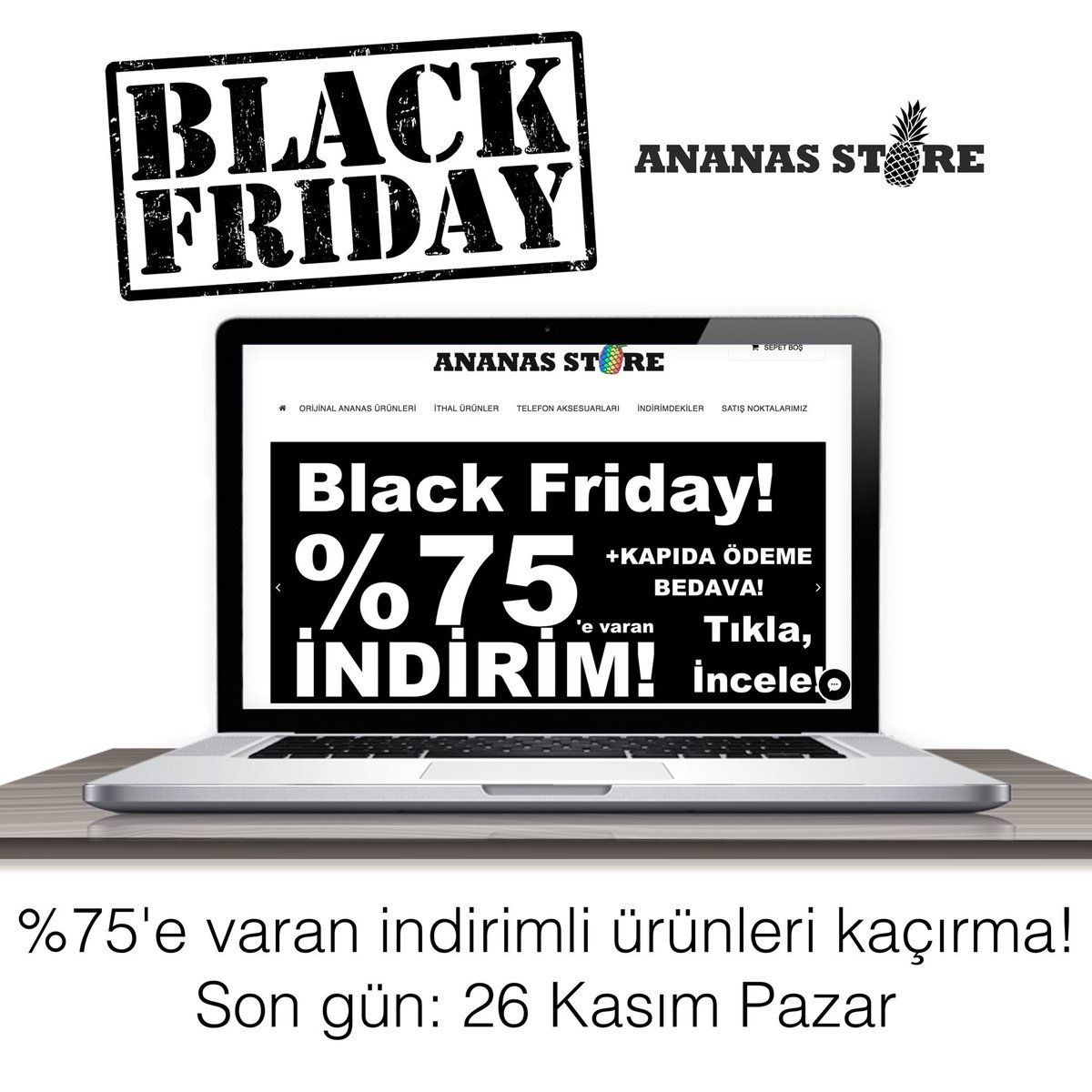 ⬛️⬛️⬛️BLACK FRIDAY⬛️⬛️⬛️
%75’e varan indirimler! Üstelik kapıda ödeme ücretsiz! Tıkla, incele: ananasstore.com/brands/ananas-…