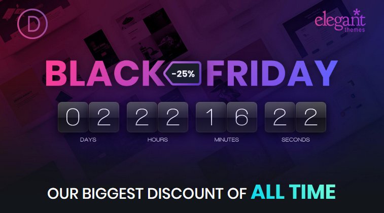 html5showcase's tweet image. One of our sponsors is having a huge Black Friday sale. 25% off everything! Check it out! elegantthemes.com/affiliates/ide…