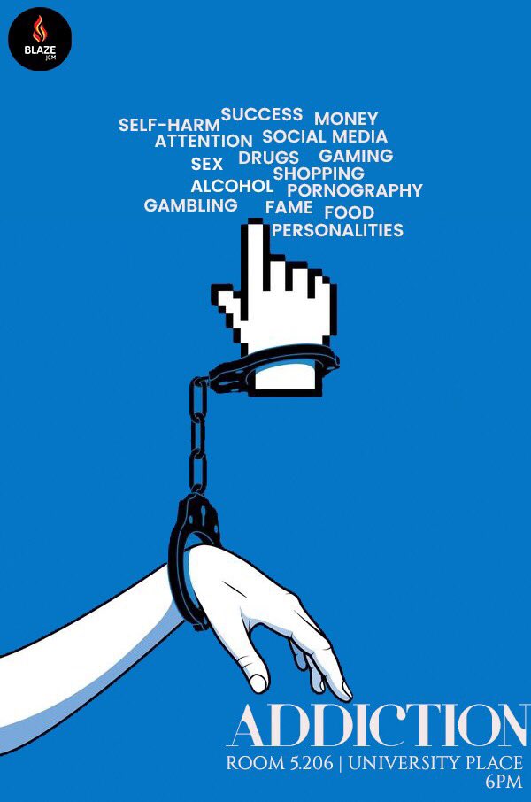 Blaze_JCM's tweet photo. What are you addicted to?

Room 5.206- University Place
See you at 6pm!

#Blaze #Students #FridayNight #University #ManchesterNights https://t.co/GqPh6ljomU