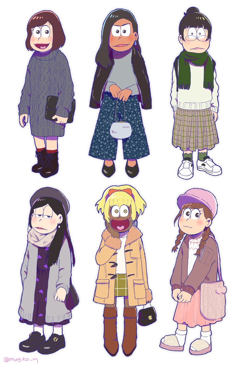 mugiko_m's tweet photo. 寒くなってきたので妄想冬服じょし松さん https://t.co/DCzpe2pLaq