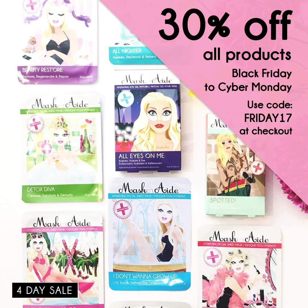 MaskerAideUK's tweet photo. Ever wanted to try our amazing sheet masks, eye gels, or blemish patches? Now's the perfect time to get your skin looking its best for the party season, with 30% off everything at https://t.co/ETOI6aZclH - Use code FRIDAY17 at checkout. #BlackFriday #CyberMonday #Sale https://t.co/KrwwG6zLD3