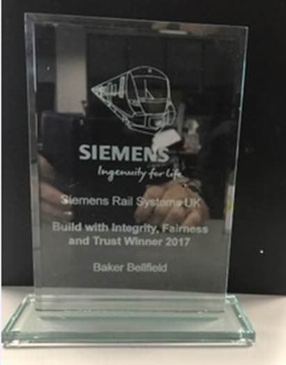 bakerbellfield's tweet photo. @SiemensUKNews @baz2756 Thank you to Siemens for a great supplliers event yesterday and for our award for Build with Integrity Fairness and Trust we are very proud to be apart of the CL185 TPE supply chain and to work with the lovely Siemens Team. https://t.co/w2cFjmy3gn