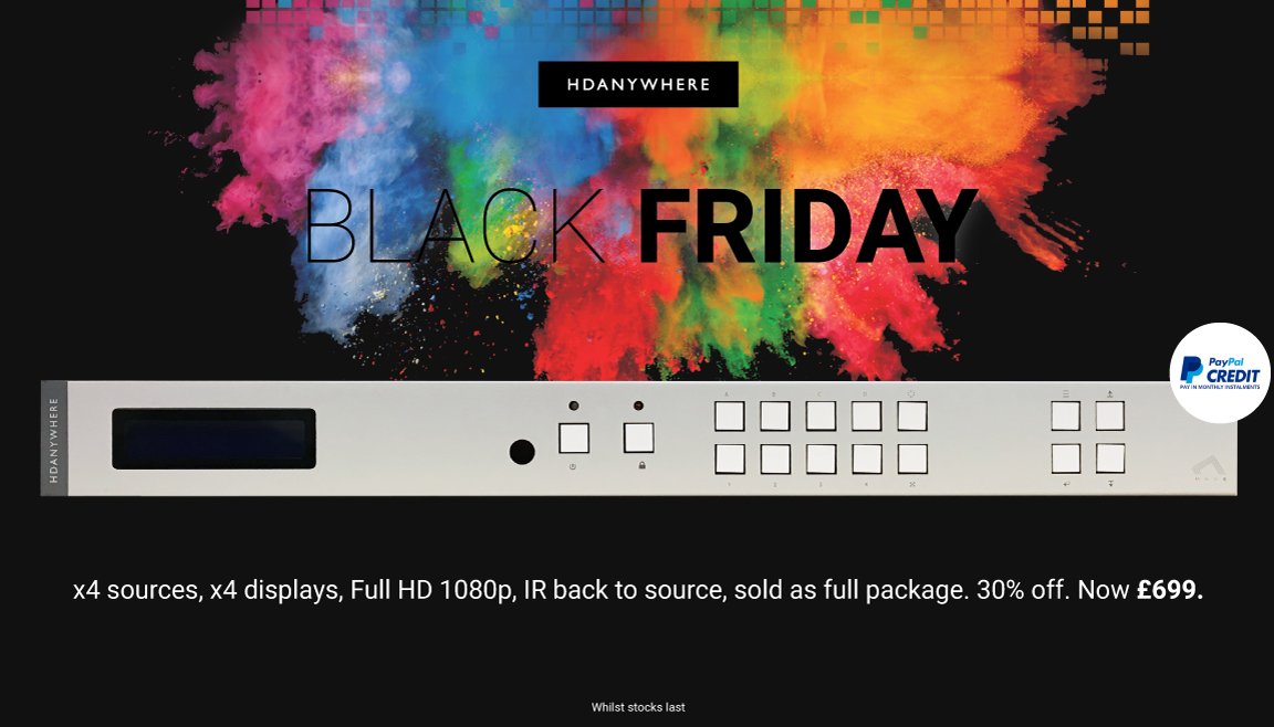 HDANYWHERE's tweet photo. BARGAIN! ยฃ699 gets you a full HD (1080p) 4x4 multiroom system, whilst stocks last. Buy online or contact your nearest #HDAPro using our dealer locator https://t.co/y5F9Educlt https://t.co/27X9JMpxkh