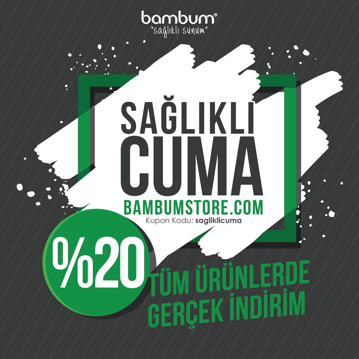 Bambum'da #SağlıklıCuma 
Tüm ürünlerde %20 gerçek indirim fırsatını kaçırmayın.
İyi alışverişler!
Hayırlı Cumalar
#bambum
bambumstore.com