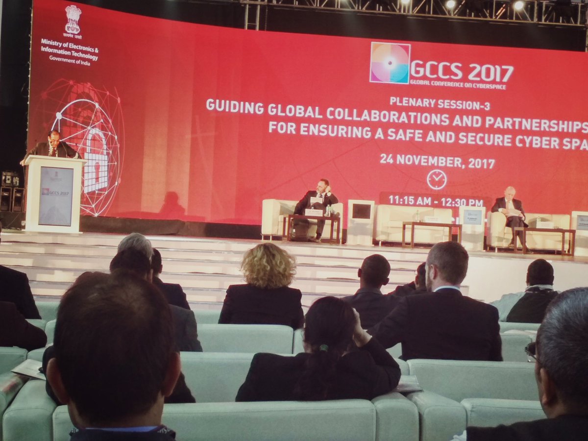 inregistry's tweet photo. Dr. Gulshan Rai @GulshanRai_ NCSC to Hon'ble @PMOIndia  addressing at #GCCS2017 in Plenary Session on 'Guiding Global Collaborations and partnerships essential for Ensuring a Safe and Secure Cyber Space' #Cyber4Security  #Aerocity https://t.co/kp9LyVE3oA