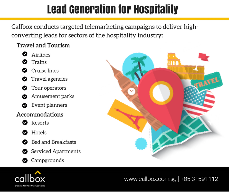 CallboxSG's tweet photo. We design #CostEfficient lead generation solutions for #HospitalityIndustry to #FREE up precious time for marketing and customer acquisition and cut down advertising costs.
#LeadGenerationSolution
https://t.co/j7ovbfaJA2 https://t.co/XeI5zbIlzO