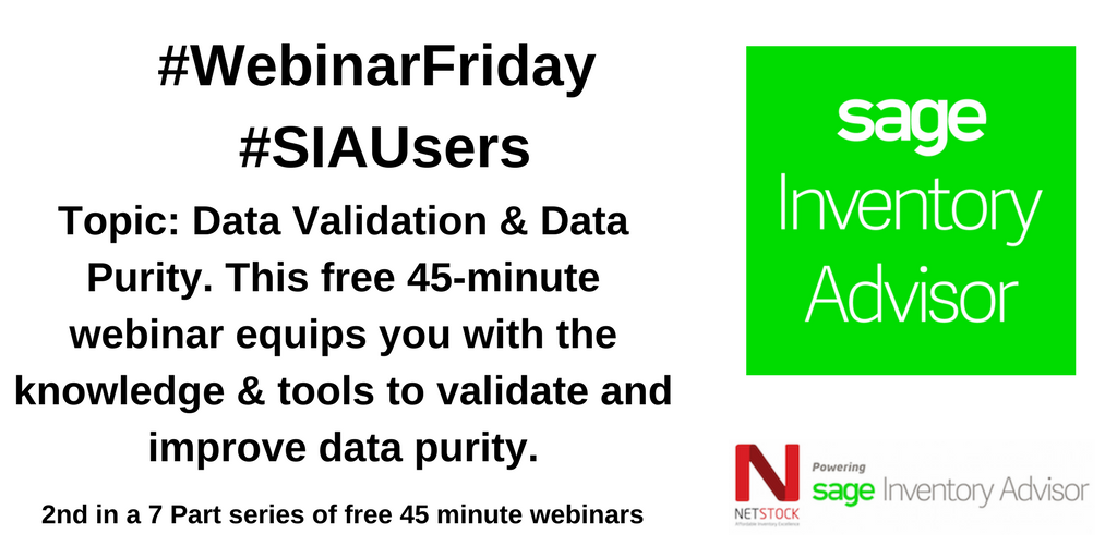 SageInvAdv's tweet photo. Reminder: #WebinarFriday for #Sage #InventoryAdvisor Users 24 Oct 12pm GMT+2 #Usertraining register https://t.co/CZjntLdW4S. #DataValidation #DataPurity #SaaS https://t.co/aMryZFOFb9