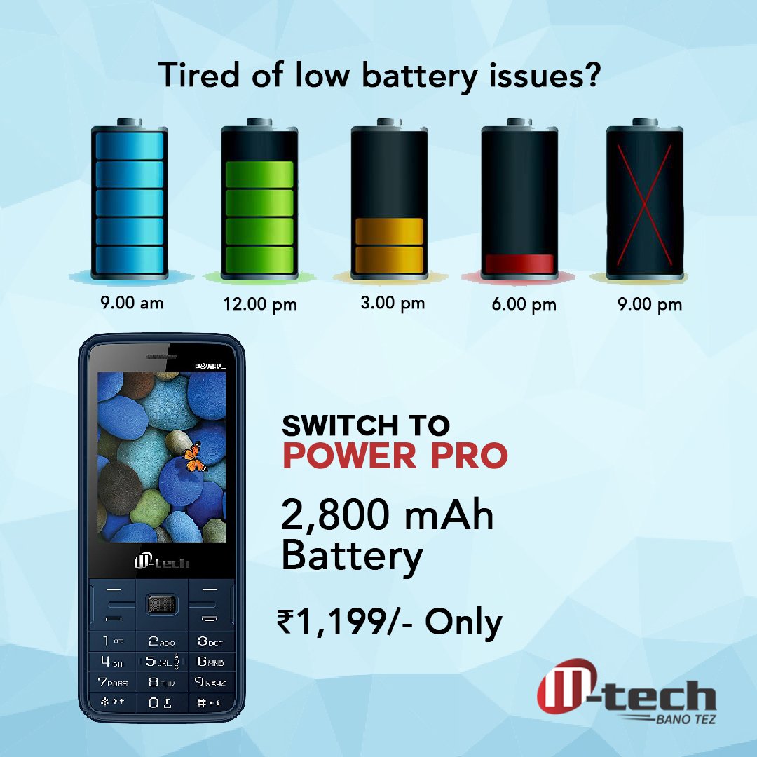 mtechmobile's tweet photo. Tired of charging your phone again and again? Switch to Power Pro which has a 2800 mAh battery that lasts all day long. Buy now at just Rs.1199/-. #MtechMobile https://t.co/4CKQ8sMMRb #FridayFeeling https://t.co/UHArBACrd4