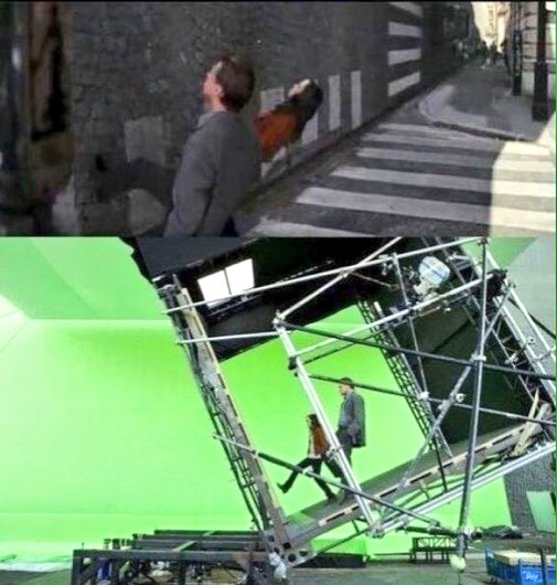 Secrets de fabrication... Pour "Inception" (2010), Christopher Nolan mêle écran vert et ancien trucage du plateau tournant <a href="/GarconsOfficiel/">Christian & Vincent</a>