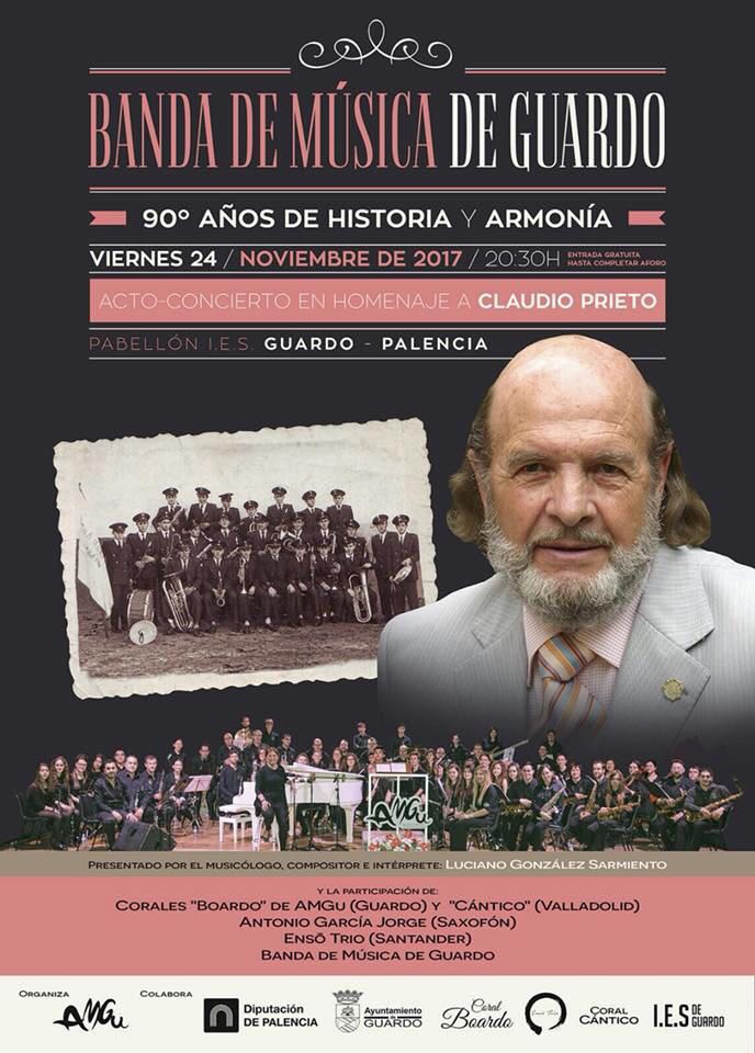 AMGuGuardo's tweet photo. Hoy celebramos los 90 años de historia y armonía de la banda de música de #Guardo (#Palencia ) con un acto #Concierto  dedicado a uno de los grandes #músicos: #Claudioprieto. @culturagob @IMendezdeVigo @aytoguardo @agendapalencia @CyLesVida https://t.co/8Wb3x6r1FH