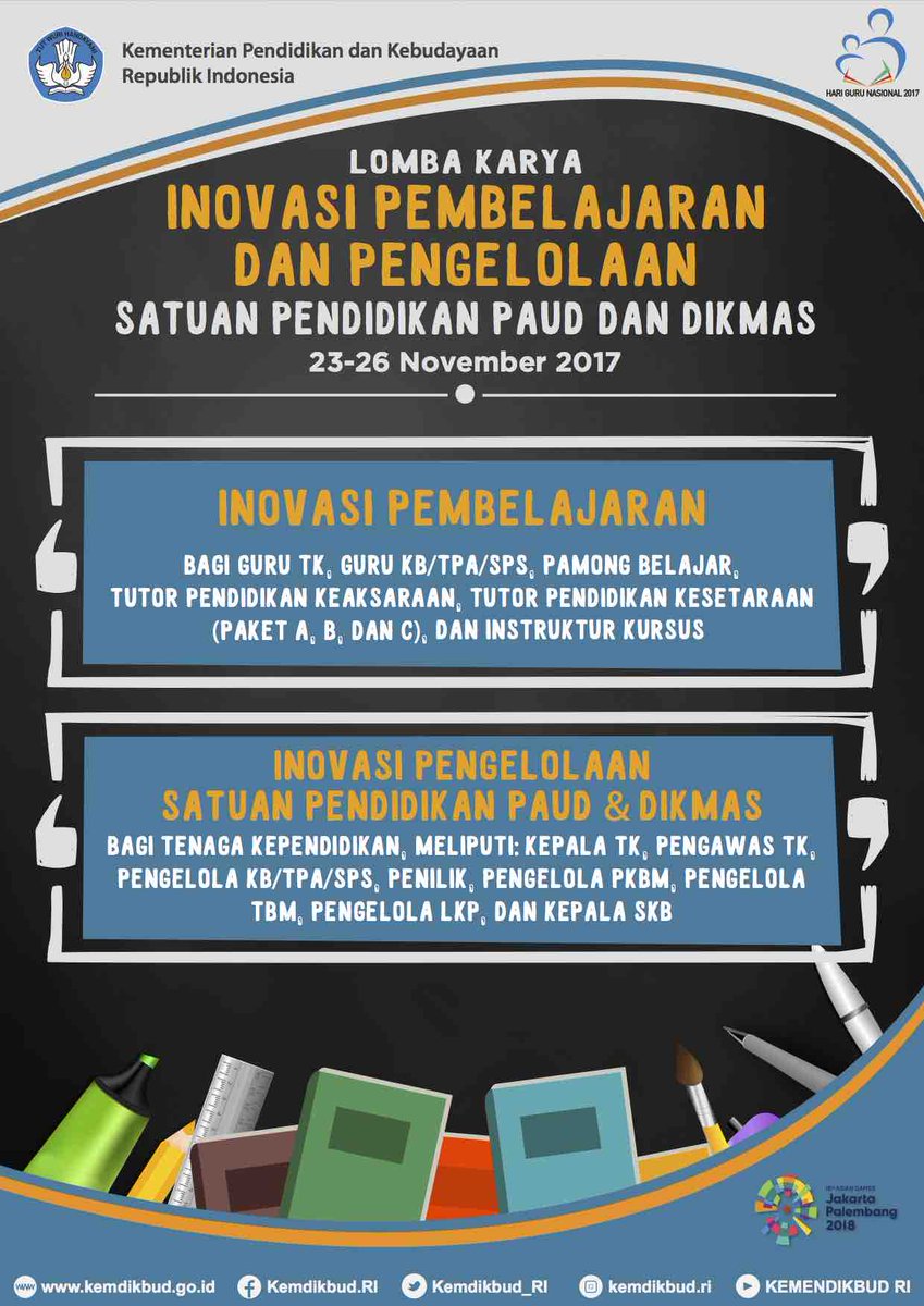 Inovasi Pembelajaran dan Pengelolaan #HGN2017 😊👍#HariGuru #HariGuruNasional #HariGuruNasional2017 #HGN #SelamatHariGuru <a href="/Kemdikbud_RI/">kemdikbud go id</a> <a href="/muhadjir_ef/">Muhadjir Effendy</a>