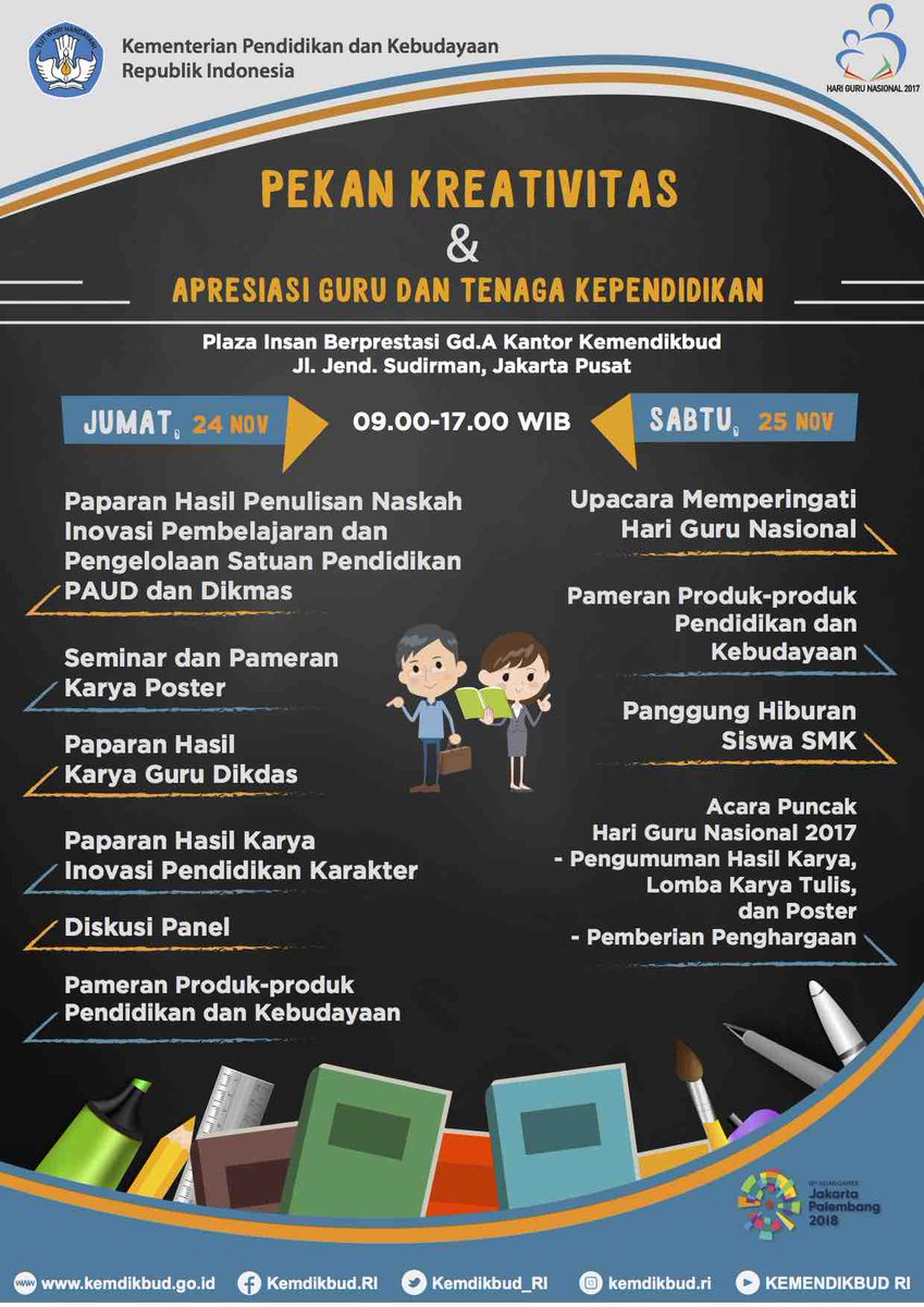 Pekan Kreativitas &amp; Apresiasi Guru dan Tenaga Pendidikan #HGN2017 #HariGuru #HariGuruNasional #HariGuruNasional2017 #HGN #SelamatHariGuru <a href="/Kemdikbud_RI/">kemdikbud go id</a> <a href="/muhadjir_ef/">Muhadjir Effendy</a> <a href="/dindikptk/">Dinas Pendidikan</a>