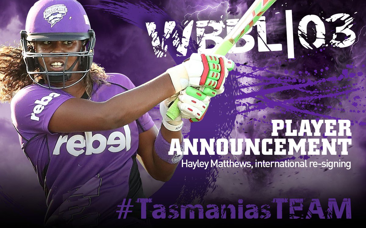 HurricanesBBL's tweet image. Our #WBBL03 squad is locked and loaded - welcome back @MyNameIs_Hayley! 💪
 #TasmaniasTeam 

Full story: bit.ly/MatthewsWBBL