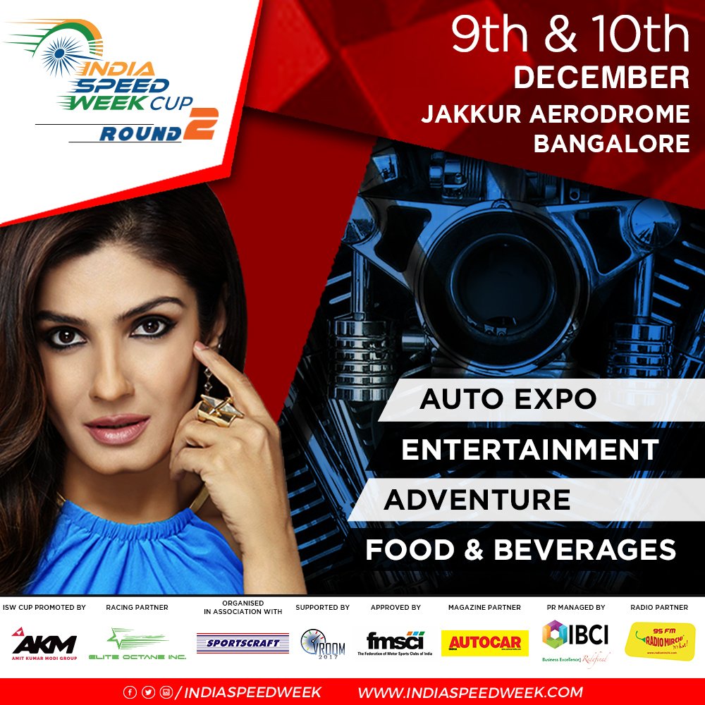 indiaspeedweek's tweet photo. Guess who just joined the race?
Introducing the new speed ambassador of #IndiaSpeedWeekRound2, Raveena Tandon is ready to take Bengaluru by storm on the 9th of December.
Book your tickets: https://t.co/z0P6jjRuNf https://t.co/qk2VL9p3pq