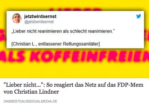 thebestsocialDE's tweet photo. "Lieber nicht regieren als falsch", sagte die @fdp &amp; diese Kreationen kamen von #Twitter dazu 😅 https://t.co/vMo51YXabq #dasbesteaussocialmedia #FDP #lindnern #Lindner #Lindnerstyle #Jamaika #JamaikaAbbruch #regierungsbildung https://t.co/8YGmwOQj4M