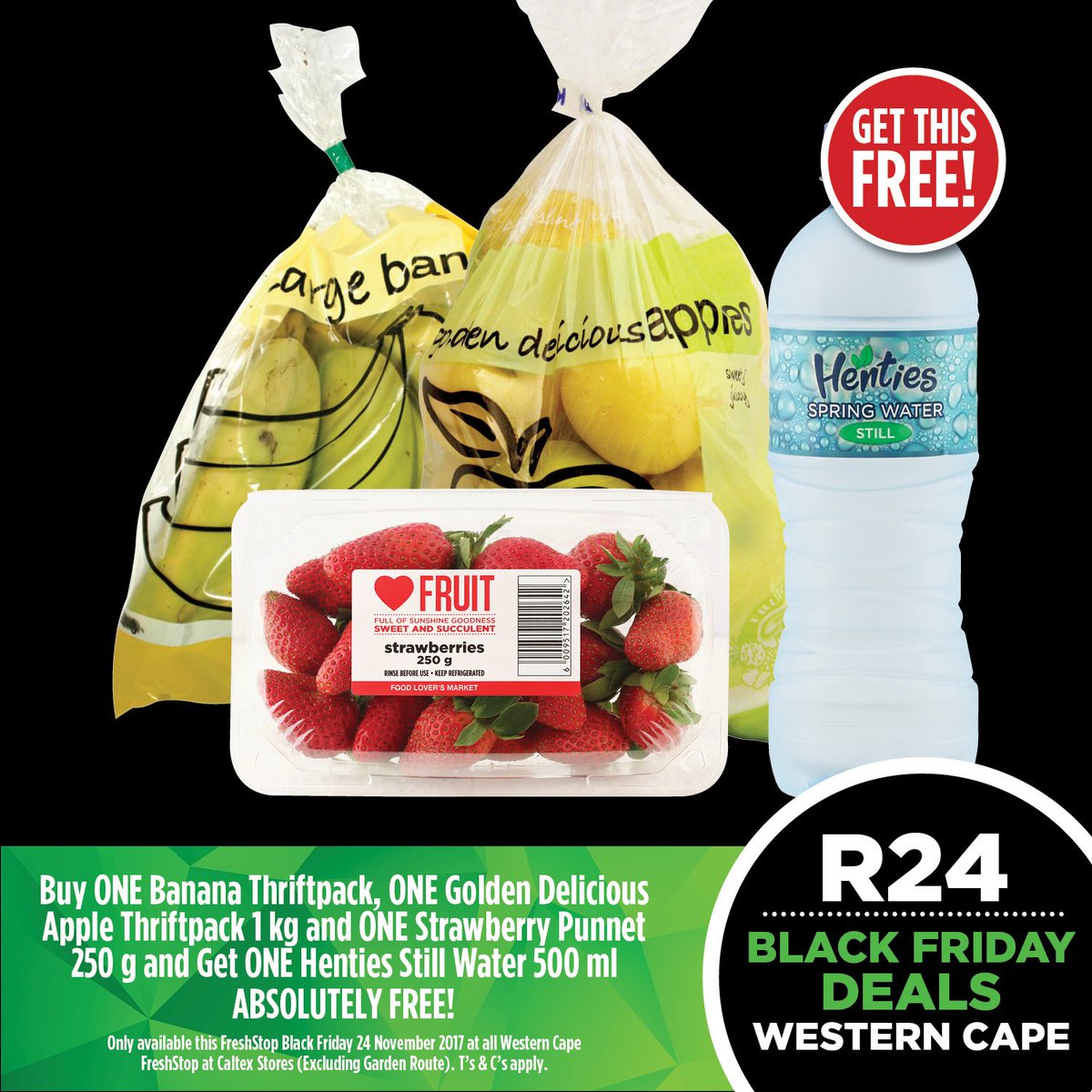 FreshstopSA's tweet photo. #FreshStopFriday is now #BlackFriday for one day only! Incredible fresh savings at your local FreshStop at @Caltexsa store today, 24 Nov only. More deals in store! While stocks last. https://t.co/mbMdH1GAMU