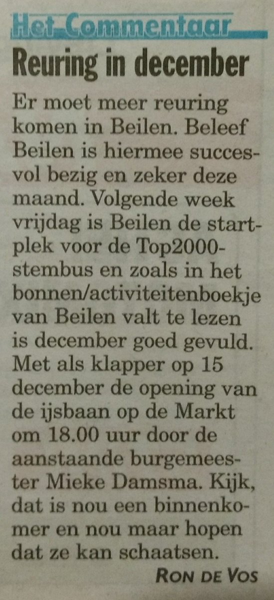 Reuring in december! Met op 15 december de opening van de ijsbaan door de nieuwe burgemeester <a href="/MiekeDamsma/">Mieke Damsma</a>