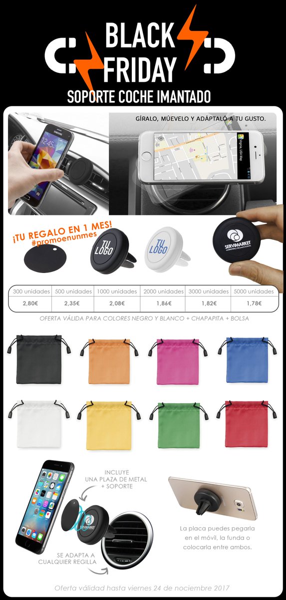 Servimarket's tweet photo. Buenos días y #FelizFinde Hoy no es un #Viernes cualquiera en @Servimarket estamos de #BlackFriday con nuestro #SoporteDeCoche #PromoEnUnMes #Merchandising #RegalosPromocionales #RegalosDeEmpresa https://t.co/F8Tj0elbIx