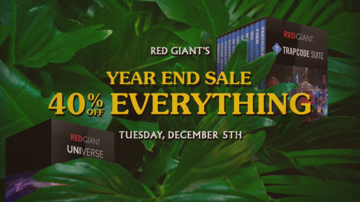 The Red Giant Year-End Sale happens Dec 5th! 💥40% off everything!💥

Follow us + Retweet this by 6am PST tomorrow for a chance to win everything we make! 😱

(If you Quote Tweet, add the hashtag #RGYearEndSale or our robot interns won’t see it!)

bit.ly/2zkfzgn
