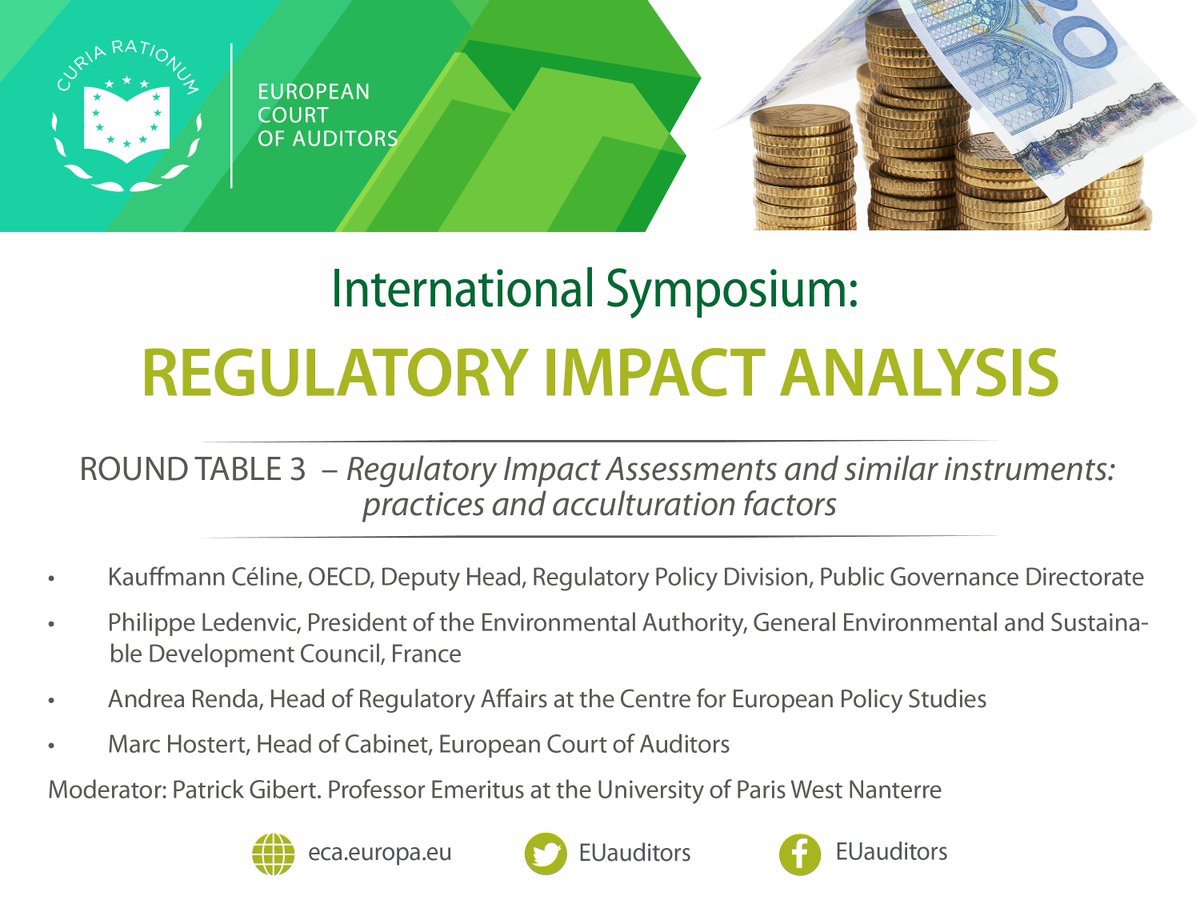 European Court of Auditors (@euauditors) on Twitter photo #ECARegImpact roundtable now discusses Regulatory Impact Assessments and similar instruments with Kauffmann Céline (<a href="/OECD/">OECD ➡️ Better Policies for Better Lives</a>), Philippe Ledenvic (CGEDD), @arenda111 (<a href="/CEPS_thinktank/">CEPS ThinkTank</a>), ECA's <a href="/marchostert/">Marc HOSTERT</a> and Patrick Gibert (<a href="/uparisnanterre/">Université Paris Nanterre</a>).
📹 #Live: bit.ly/ECAlive #ECARegImpact roundtable now discusses Regulatory Impact Assessments and similar instruments with Kauffmann Céline (<a href="/OECD/">OECD ➡️ Better Policies for Better Lives</a>), Philippe Ledenvic (CGEDD), @arenda111 (<a href="/CEPS_thinktank/">CEPS ThinkTank</a>), ECA's <a href="/marchostert/">Marc HOSTERT</a> and Patrick Gibert (<a href="/uparisnanterre/">Université Paris Nanterre</a>).
📹 #Live: bit.ly/ECAlive