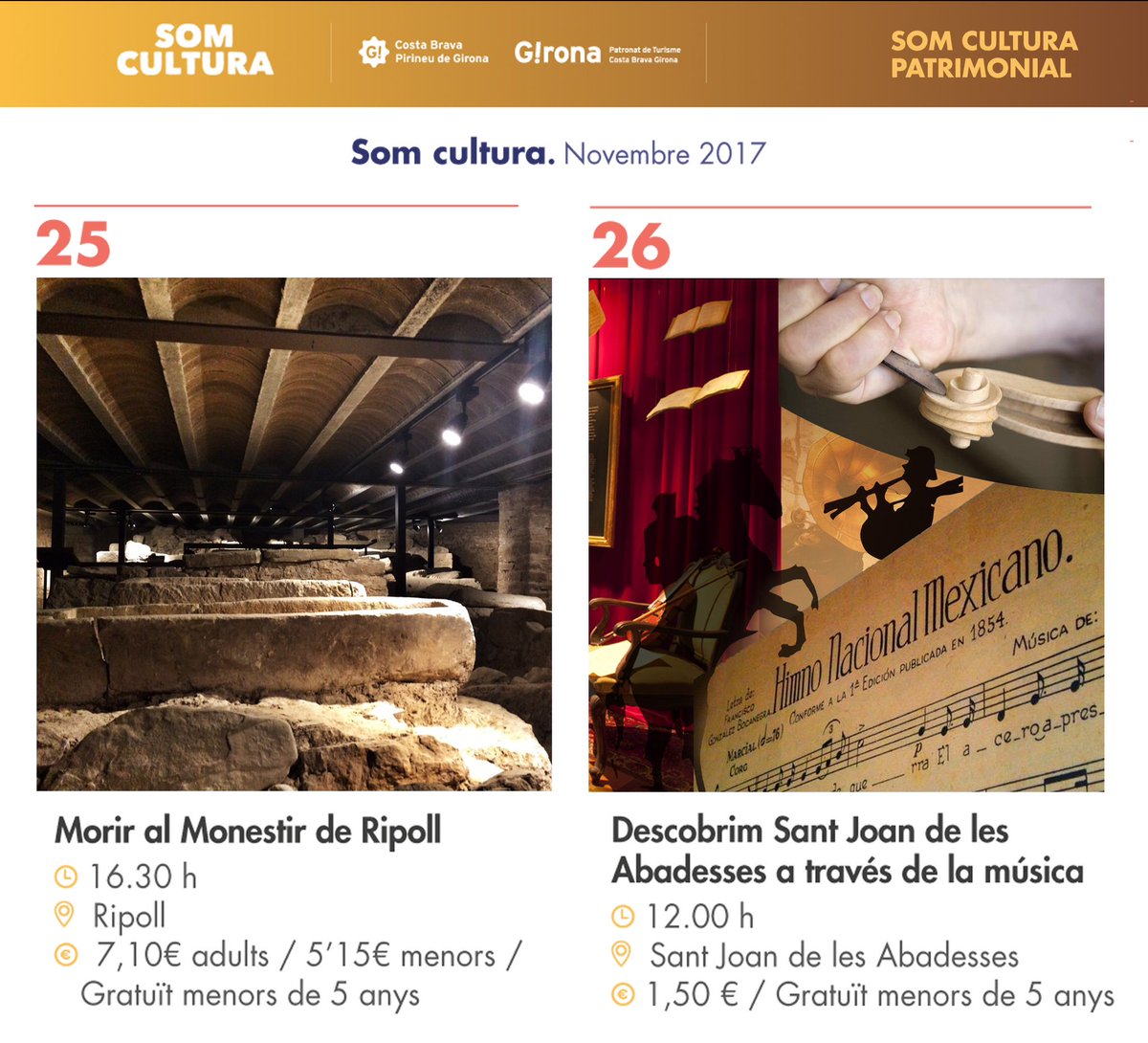 terradecomtes's tweet photo. 👉🏼Aquest cap de setmana, 'Morir al Monestir de Ripoll' i 'Descobrim Sant Joan de les Abadesses, a través de la música'. Dues activitats recomanades per gaudir del patrimoni cultural #SomCultura
#Ripoll #StJoanAb #Ripollès #culturaidentitat #InPyrenees https://t.co/2hVDvsCmk0