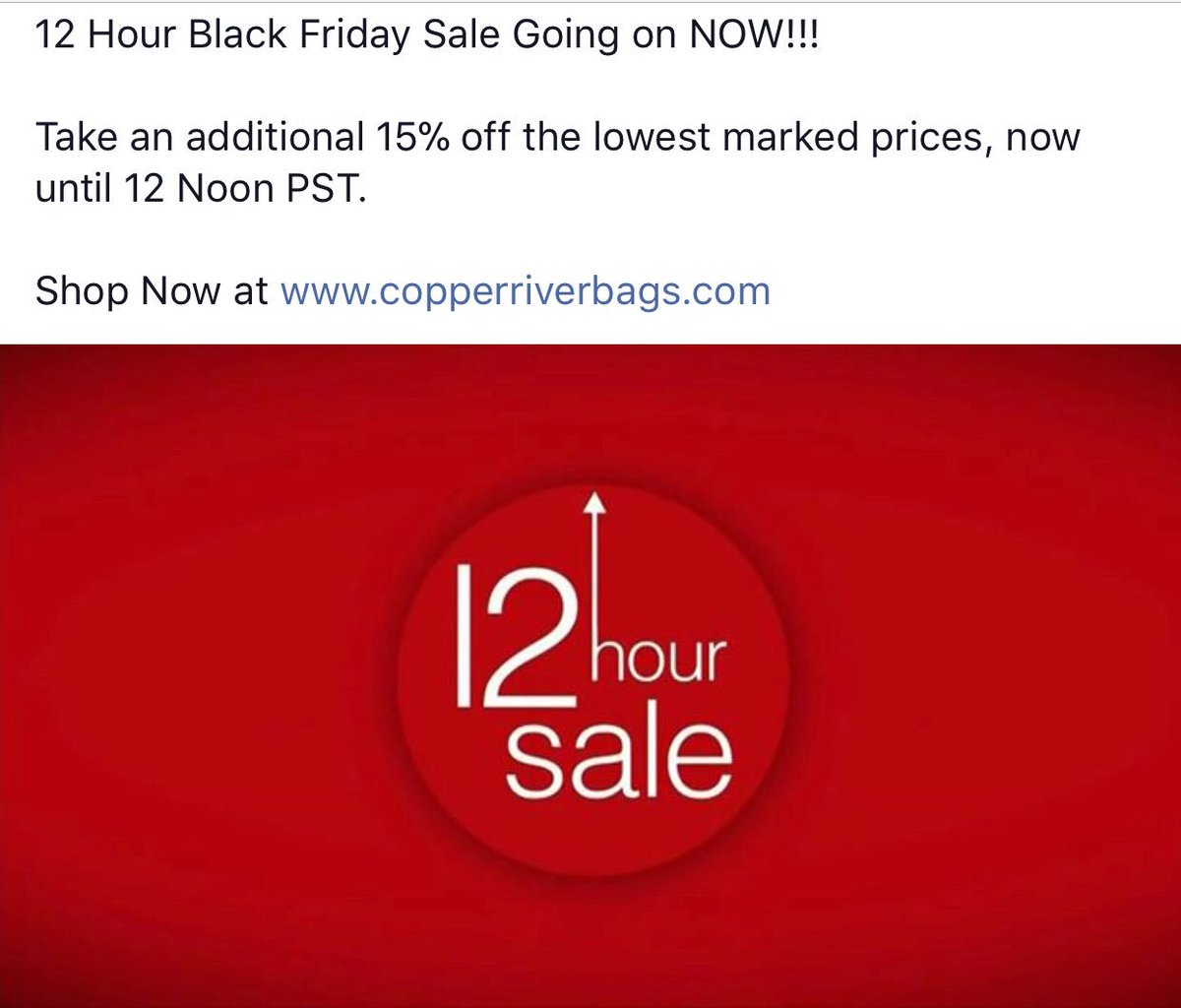 Black Friday - 12 Hour Sale going on Now! Shop Now... copperriverbags.com