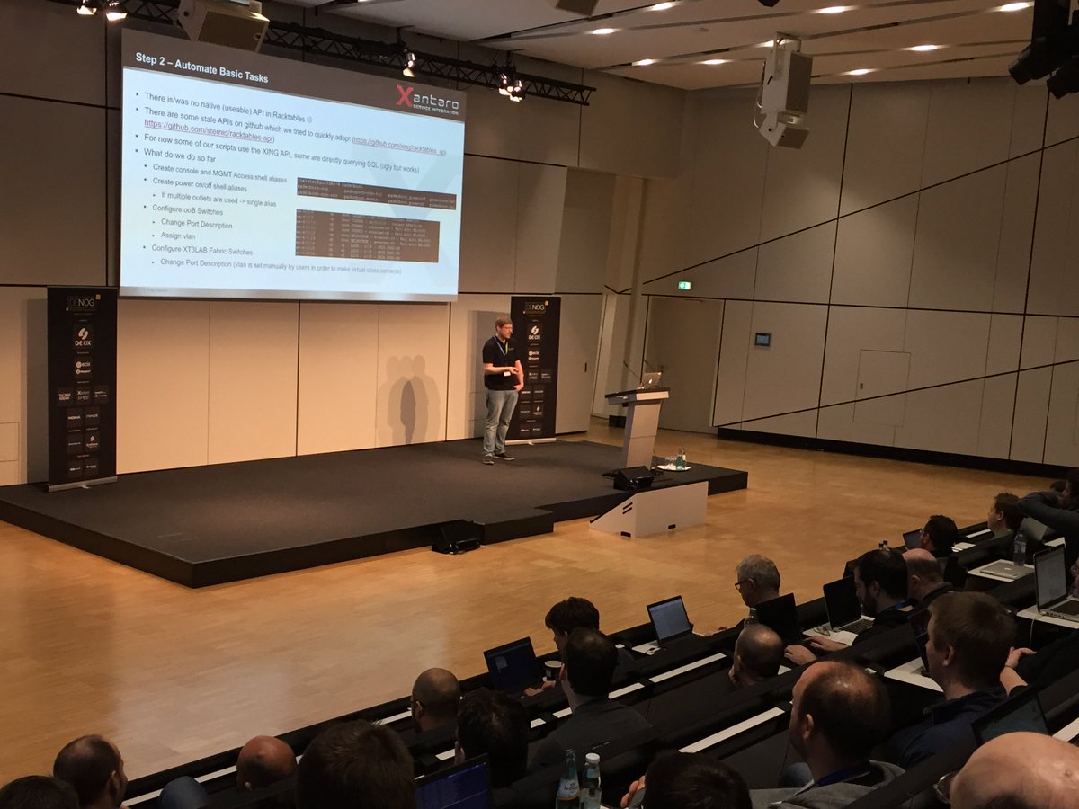 XantaroGroup's tweet photo. #DENOG9 day 2: Tobias Heister talking about the #automation of our #XT3Lab, and how we manage our multi-vendor lab environment using #OpenSource tools and scriptin – @DENOGnews @JuniperNetworks @XantaroGroup https://t.co/ElgthdCq45