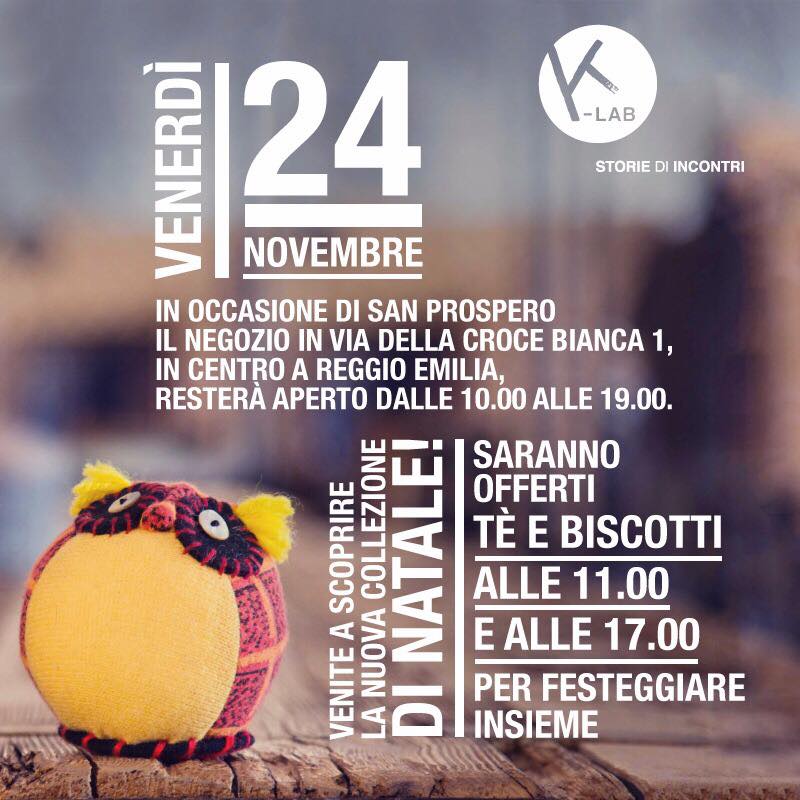 Ci vediamo oggi in centro a Reggio Emilia! Tè e biscotti alle 11 e alle 17. #klab #sanprospero