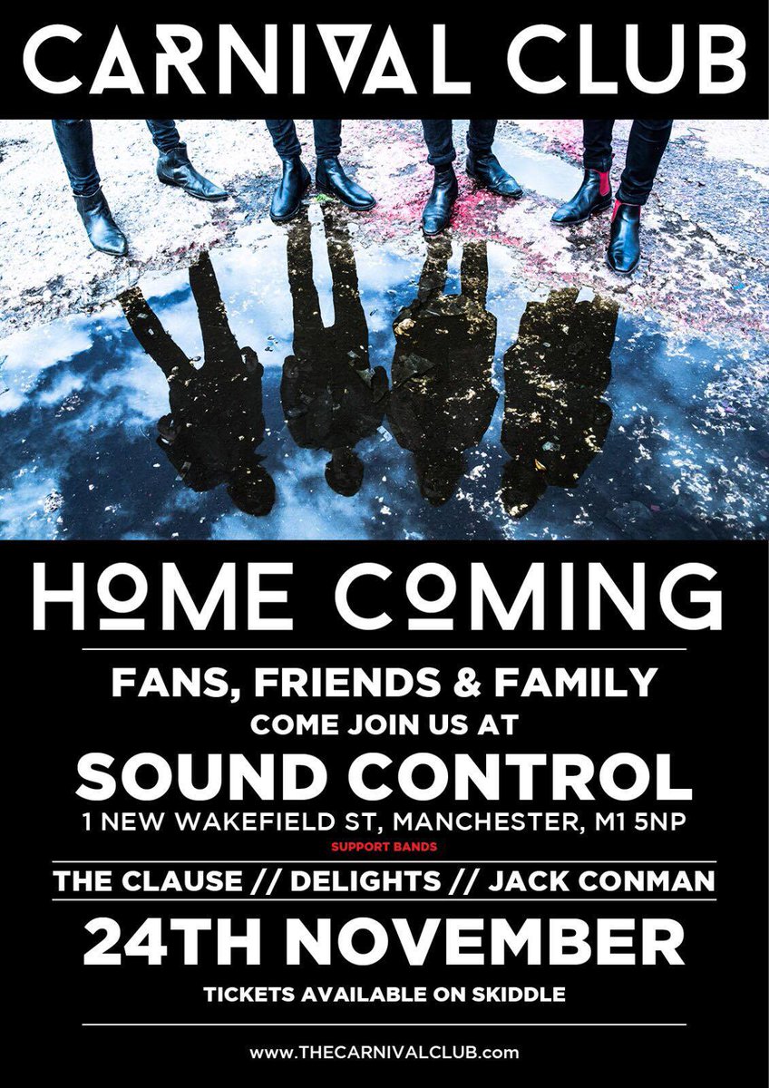 soundcontrolmcr's tweet photo. TONIGHT! @CarnivalClubuk plus guests #TheClause #Delights #JackConman. Doors open at 7pm. Tickets : https://t.co/SNrCIA31fs https://t.co/yYot6Ioymd