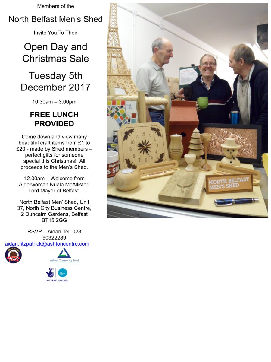 GroundworkNI's tweet photo. Christmas Gifts - North Belfast Mens Shed are holding an open day and sale on tues 5 Dec - why not go along and support the shed and maybe pick up a quality locally handmade gift from the many items that they make. https://t.co/LUvjJmZe2q