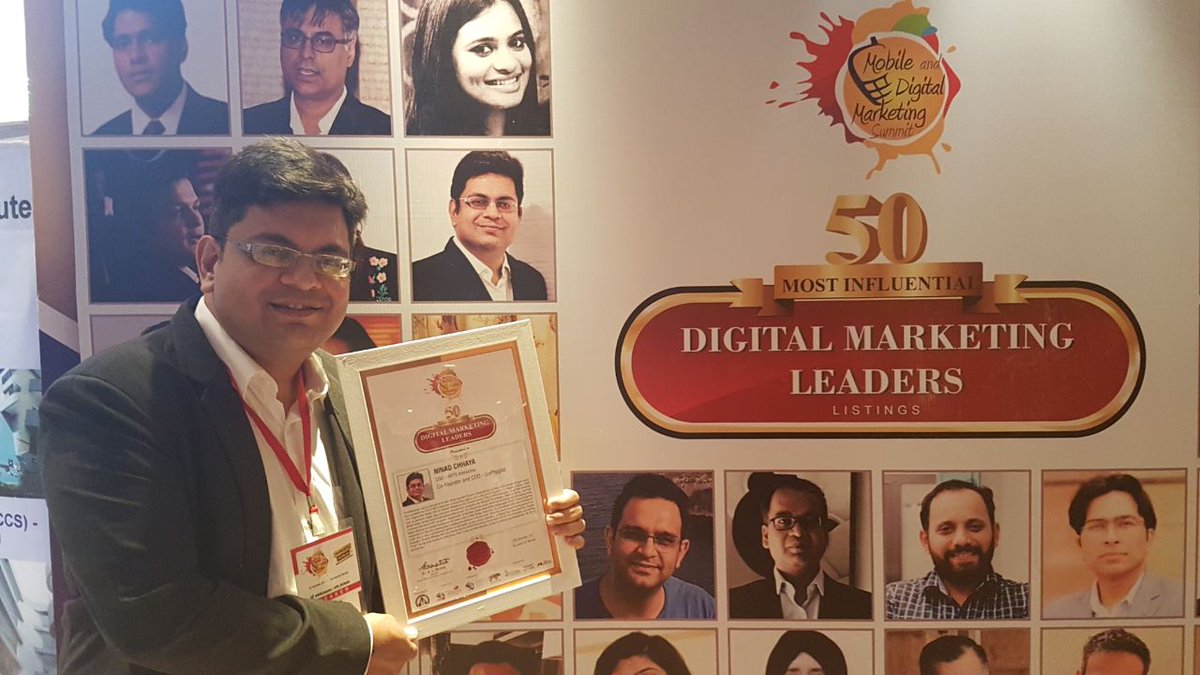 NinadChhaya's tweet photo. Honoured to receive the award for being in the 50 Most Influential #DigitalMarketing  Leaders for 2017.

Thanks to my awesome team, our clients, &amp; a spl thanks to the mentors who played a role in my growth over the yrs. #MarTech #Marketing #AR #VR #gaming https://t.co/V2lM2qYF8a
