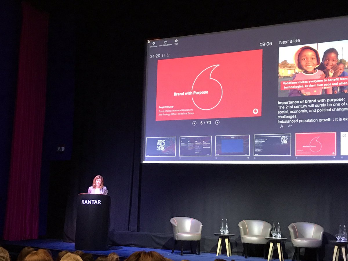 Vodafone is #1 valued brand in U.K. And we kick off @BrandZRankings event with their chief commercial officer Serpil Timuray . Talking about need for brand purpose , new positioning (the future is exciting) and identity #BrandZUK