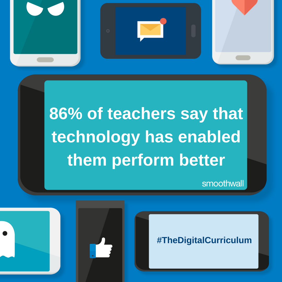 Smoothwall's tweet photo. Did you know? 86% of teachers say that #technology has made them perform better: https://t.co/q9tdmcr32B #TheDigitalCurriculum https://t.co/6J36BBo4yg