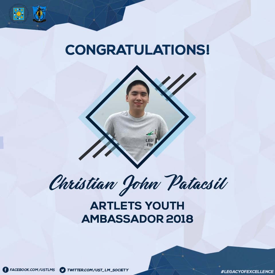 UST_LMSOC's tweet photo. The UST Legal Management Society would like to congratulate our very own Christian Patacsil and Cheyenne Roldan for being held as the Artlet Youth Ambassador and Ambassadress 2017!
Your UST LMS Family is proud of you! #Crystals2018 #AYAA2018
#LegacyofExcellence https://t.co/HuaYBIxykp