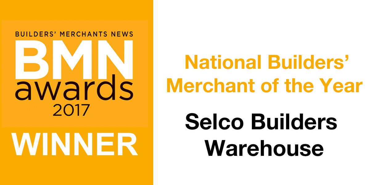 BMerchantsNews's tweet photo. Selco Builders Warehouse is the winner of the National Builders’ Merchant of the Year award! Well done to @SelcoBW The award was sponsored by Hanson @Hanson_UK #BMNAwards17 https://t.co/JUf87S9OqX