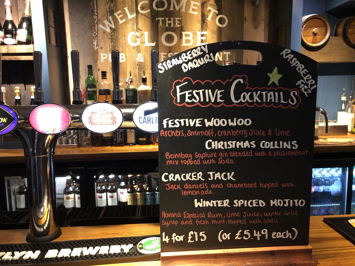 cjliddard's tweet photo. Festive mocktails, cocktails, coffee &amp; truffles. Only a few of the wonderful delights to be found at The Globe this Christmas. 🎅🏻 @dw1lson @StaplesClaire @WhitbreadInns https://t.co/fecdSdnGRy
