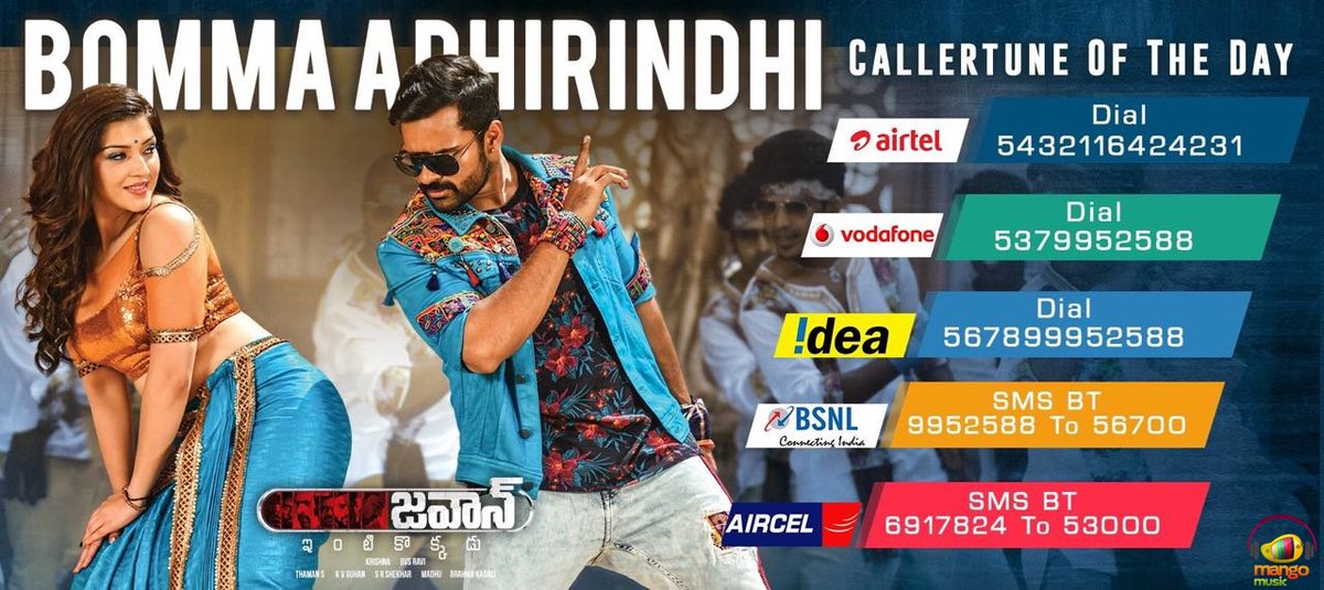 MangoMusicLabel's tweet photo. Here are the #CallertuneCodes For #BommaAdirindhiSong From #Jawaan !!
set this song as your #Callertune by dialling below codes :)
#CallertuneOfTheDay @MusicThaman @IamSaiDharamTej @BvsRavi @ArunachalCOffl @Mehreenpirzada https://t.co/buRDEx6kpe