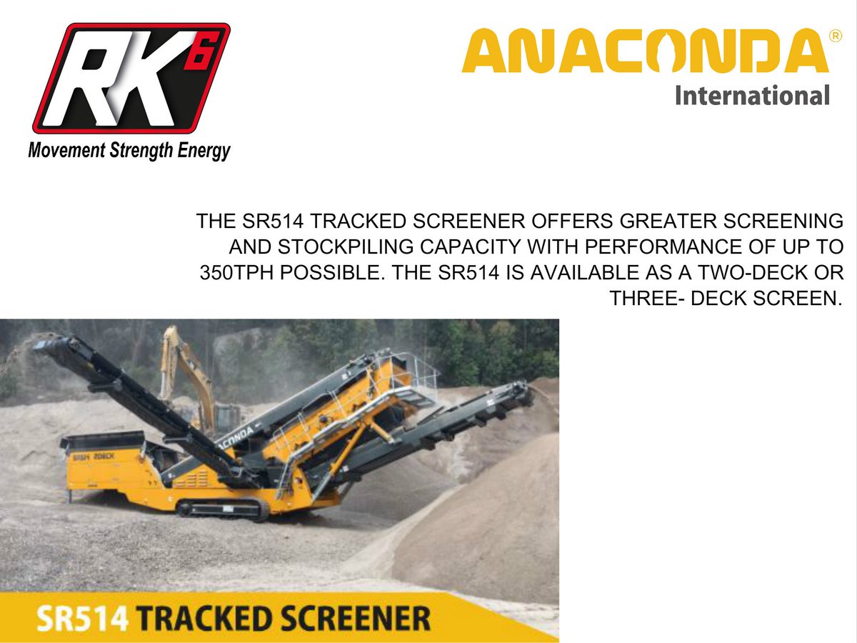 redknight6uk's tweet photo. The robust and economical SR514 #screener is very easy to set up and can be running within 20 minutes with hydraulic controls to aid the setting up of all conveyors, screen-box and landing legs. Contact RK6 for more info...
#RedKnight6 #AnacondaStrong https://t.co/F80B9B53q3