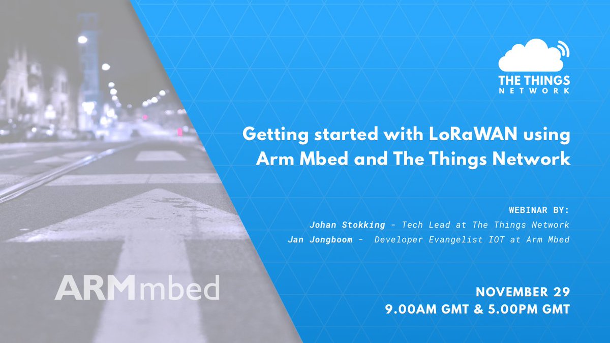 thethingsntwrk's tweet photo. Getting started with #LoRa using @ArmMbed and The Things Network. Join the live webinar, by @janjongboom &amp; @johanstokking https://t.co/LD7Li1QIDx https://t.co/tEQCBY1aex