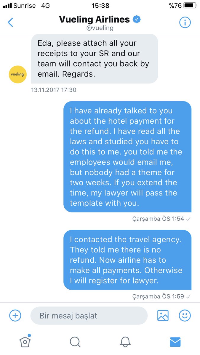 edasuregen93's tweet photo. I was told that the employees were communicating with the mail.No one is doing anything for2 weeks. irresponsible company! #vueling @vueling https://t.co/cVqxkuENik