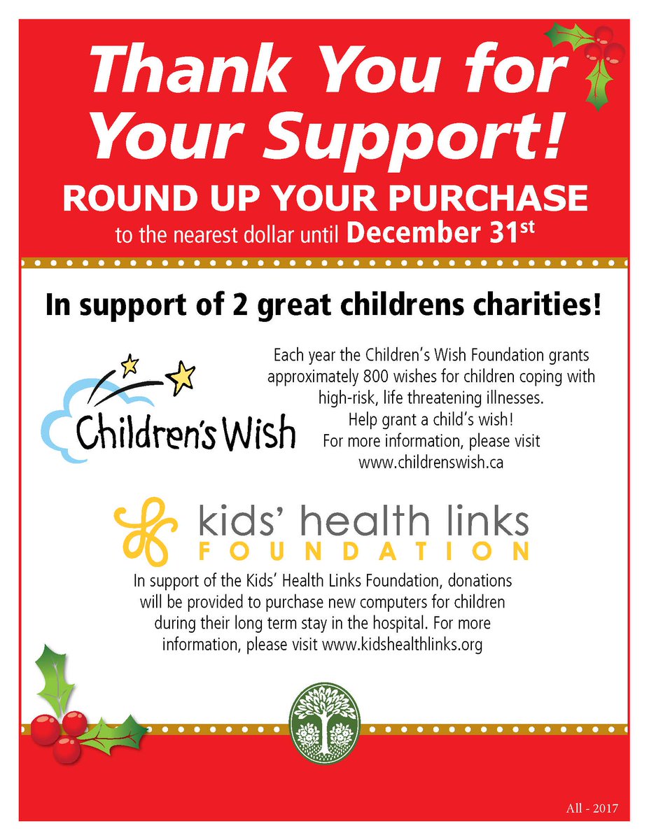 SheridNurseries's tweet photo. Round your purchase to the nearest dollar until Dec 31 to support @ChildrensWishON &amp; @KidsHealthLinks 🎄 https://t.co/zCdsCJ0zH1
