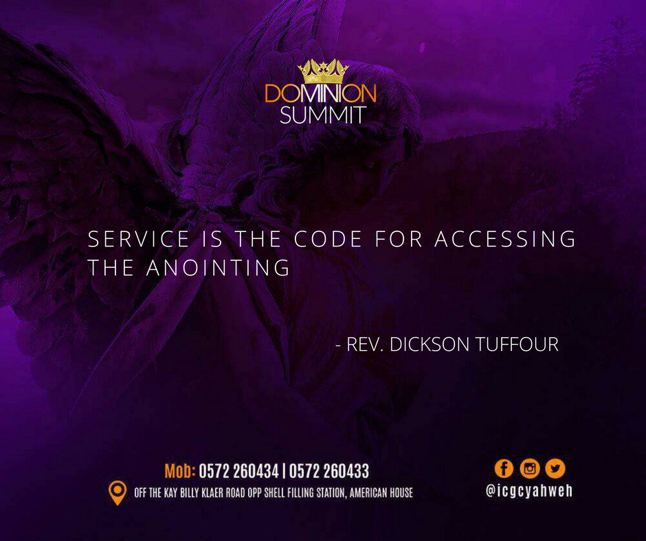 RevIsmaila's tweet photo. Service is the code for accessing the anointing. 
Rev Dickson Tuffour 
#DominionSummit17 https://t.co/SB82G4EQ3P