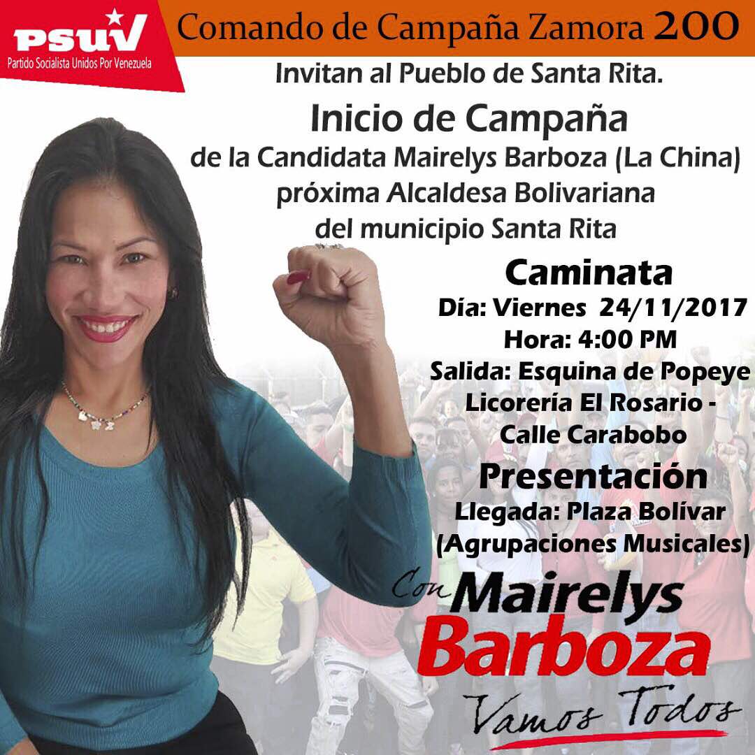 lachinabarboza's tweet photo. Acompañame Hoy a las 4:00 pm al Gran Inicio de Campaña Te espero #16DiasParaLaVictoriaPerfecta #SantaRitaTeAmo @OmarPrieto_PSUV #VamosTodos https://t.co/6qJJMtmIEU