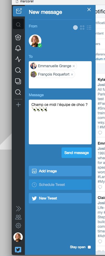 JosieC_P's tweet photo. Envie de dévoiler tout sur Twitter ? Pas toujours... @TweetDeck propose des "private messages" dans l'outil. Nickel pour s'organiser quand en mode #CM #Team #TeamTweetDeck #Mystery @EmaGrange @FR_Roquefort https://t.co/5AySf7YWGK