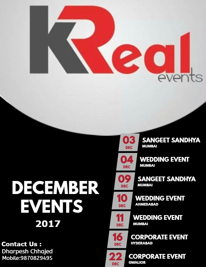 KrealEvents's tweet photo. Kreal Upcoming Events.Stay Tuned
#krealevents #EventPlanner #UpcomingEvents #December #Artist #Exclusive #CelebrityManagement #Shows #WeddingPlanning #CorporateEvents. https://t.co/a4HBquTrsz